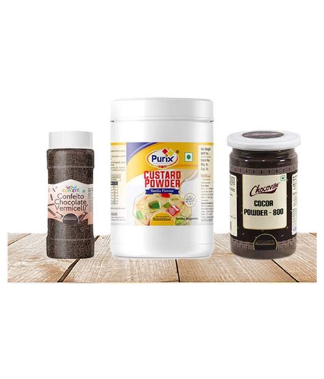 Chocolate and water are two extreme ingredients. Bakersville Dessert Kit-Dark Cocoa Powder,Custard Powder,Chocolate Vermicelli, 575 g: Buy ...