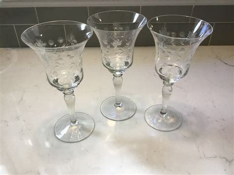 tiffin franciscan set of 2 vintage etched crystal cut glasses etched crystal wine or cocktail