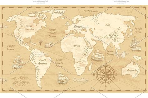 Vintage World Map Ancient World Custom Designed Illustrations