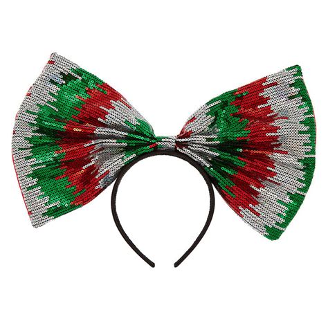 Oversized Sequin Christmas Bow Headband Claires Us