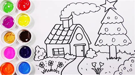 Como Dibujar Y Colorear Una Casa Con Arbol De Pino Dibujos Para Niños