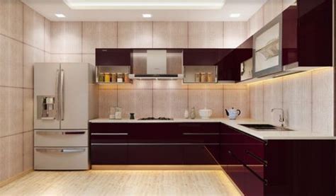 One row of high slender cupboards and use the top for display. Wooden L Shape Royal Modular Kitchen, Warranty: 1-5 Years, Rs 1650 /square feet | ID: 3960122148
