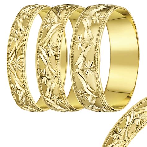 4mm 8mm Yellow Gold Leave Design Wedding Ring Band Yellow Gold At Elma Uk Jewellery