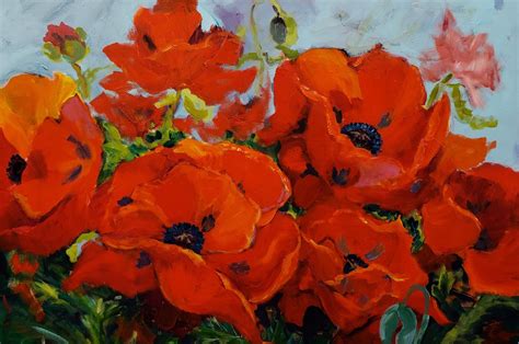 Poppies Acrylic On Canvas 48 X36 Oil Painting Abstract Painting Cold Wax Painting