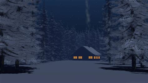 🥇 Winter Snow Trees Night Houses Digital Art Artwork Wallpaper 77855
