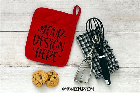 Download Red pocket kitchen potholder mockup, oven mitt hot pad (228222) | Craft Mockups | Design Bundles ...