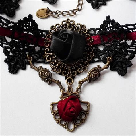 Bordeaux And Black Lace Gothic Rose Choker Angel Clothing