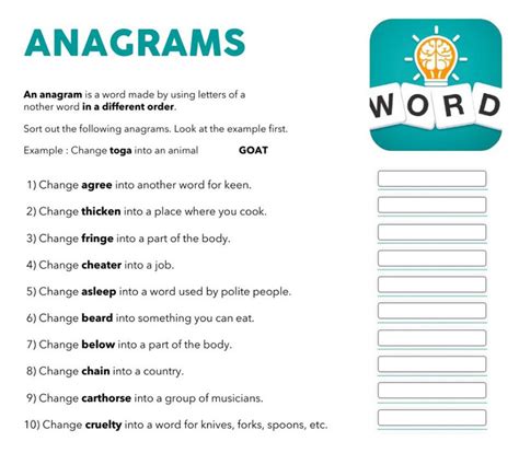 Printable Anagram Worksheets