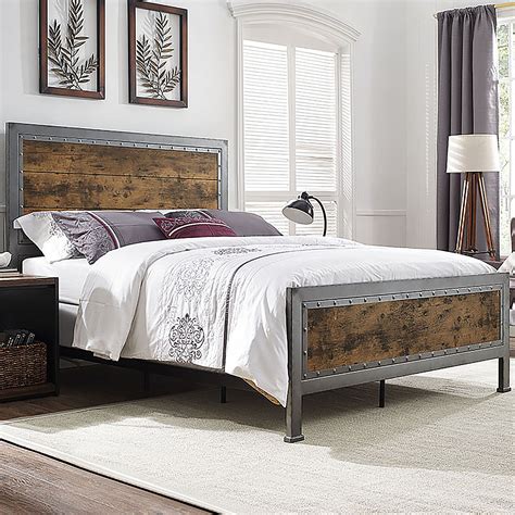 Walker Edison Rustic Industrial Queen Size Standard Bed Reclaimed Wood