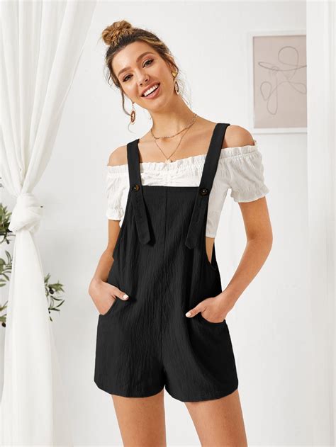Black Casual Collar Sleeveless Fabric Plain Overall Embellished Non Stretch Summer Women