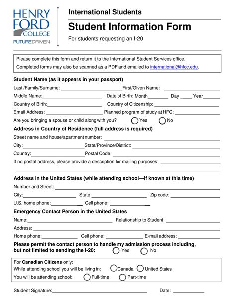 Student Information Form Printable Pdf Download - Bank2home.com