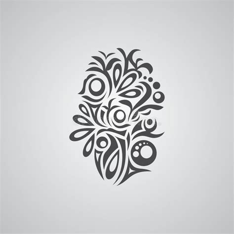 Centered Abstract Small Elements Floral Motif Black And White In Vector