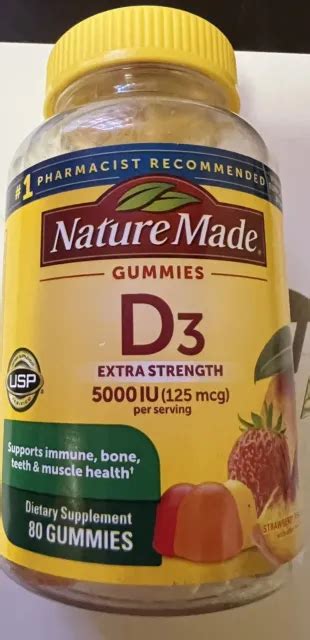 Nature Made Extra Strength Vitamin D3 125 Mcg 5000 Iu 80 Gummies Exp