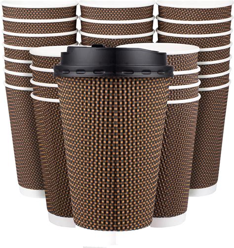 Promora 16 Oz Disposable Brown Coffee Cups With Lids Premium Insulated