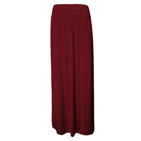 womens maxi skirt pleated fold over waist plain jersey summer gypsy long skirt ebay