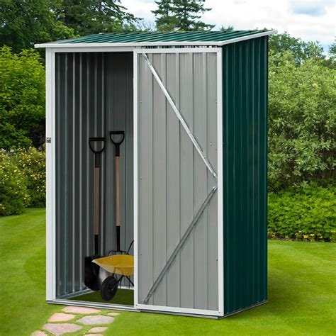 Outsunny Steel Garden Stool Storage Shed Sloped Roof Green 143x89x186cm