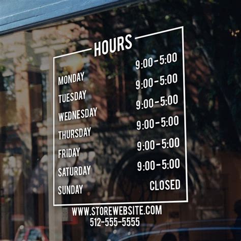 Store Hours Sign - Business Vinyl Decal Hours of Operation Sticker ...