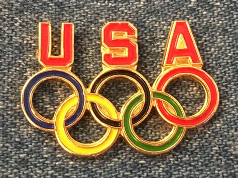 Usa Olympic Pin Badge ~ 5 Rings Logo ~ Enamel By Hoho Nyc Pin Badges