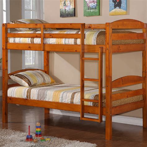 Walker Edison Solid Wood Twin Size Bunk Bed Honey Bwstothy
