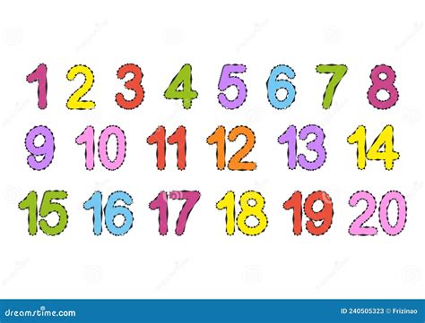 Eine Reihe Von Zahlen Von 1 Bis 20 Farbenfrohe Sammlung Für Kinder