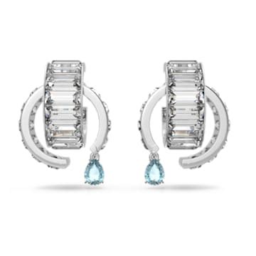 Matrix Hoop Earrings Blue Rhodium Plated Swarovski