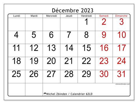 Calendrier Décembre 2023 à Imprimer “62ld” Michel Zbinden Mc