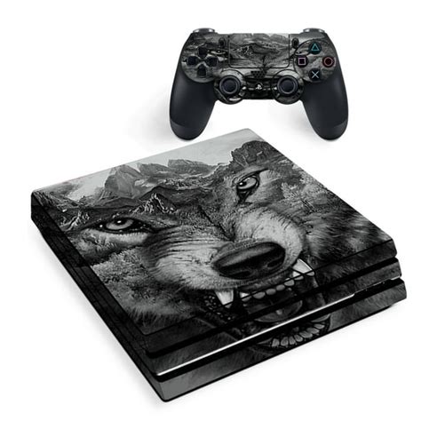Skin For Sony Ps4 Pro Console Decal Stickers Skins Cover Angry Wolf