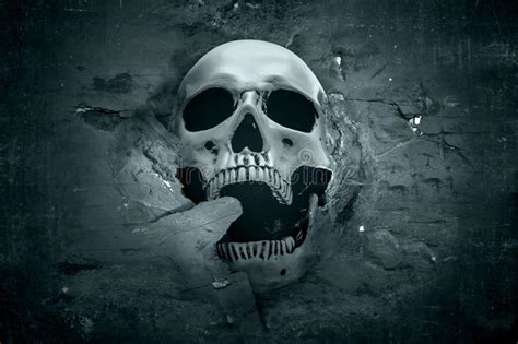 Human Skull Showing From A Cracked Wall Stock Photo Image Of Haunted
