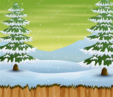 Temporada De Invierno Con árboles Nevados Y Campo Vector Premium