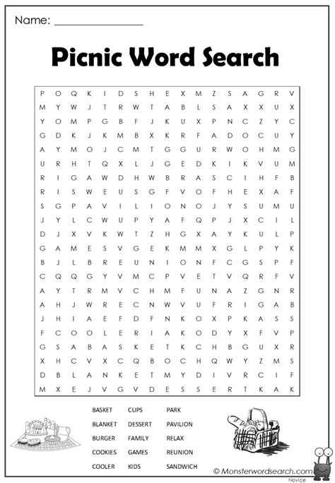Picnic Word Search 2 Monster Word Search