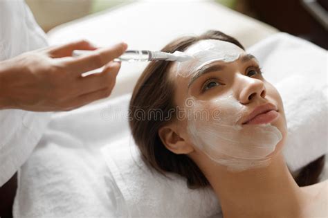 Facial Beauty Treatment Beautiful Woman Getting Cosmetic Mask Stock