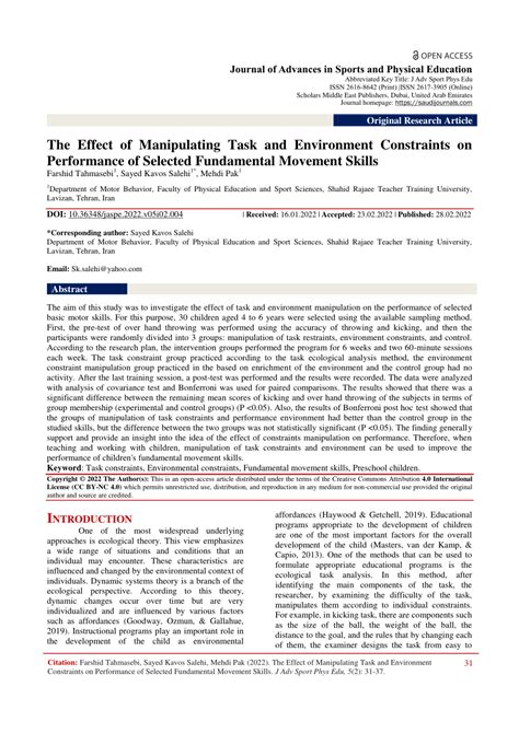 Pdf The Effect Of Manipulating Task And Environment Constraints On