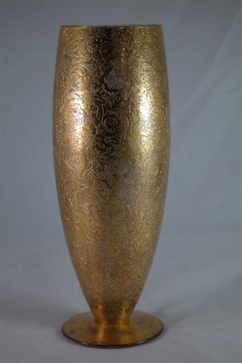 Vintage Gold Encrusted Gold Etched Tall Vase By Antiquevintagefind