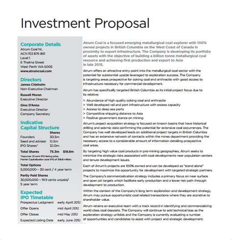 Investment Proposal Template Free