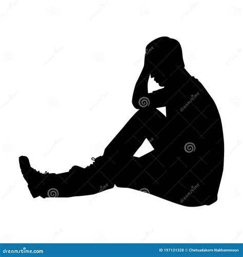 Sitting Sad Man Silhouette Vector Stock Vector Illustration Of Mobile