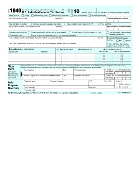 2018 Ohio Fillable Tax Form 1040 1040 Form Printable