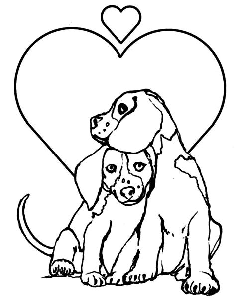 Dogs And Hearts Dogs Kids Coloring Pages