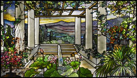Tiffany Garden Landscape Stained Glass Window