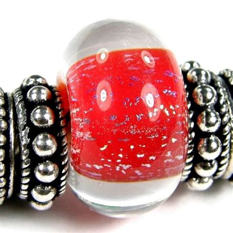Handmade Large Hole Lampwork Beads Artisan Glass Charms Encased Red Dichroic Artisan Jewelry