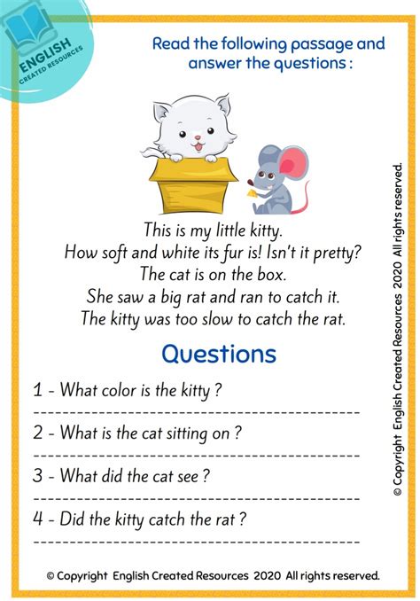Reading Comprehension Worksheets Grade 1 English Created Resources
