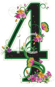 Number 4 With Flower Vines - Royalty Free Clipart Picture