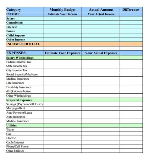 Simple Monthly Budget Template Versingles
