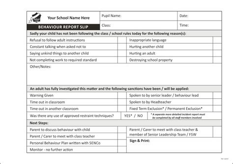 Pupil Behaviour Record Form Books For Schools Primary Inside
