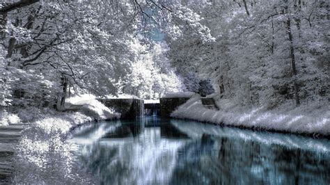 Wallpaper Nature Reflection Snow Winter Ice Frost River Stream