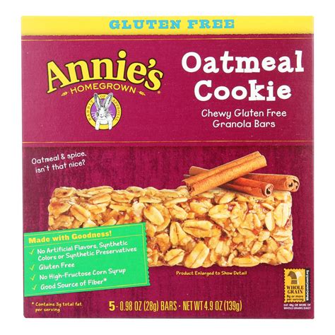 Annies Homegrown Chewy Gluten Free Granola Bars Oatmeal Cookies Cs12