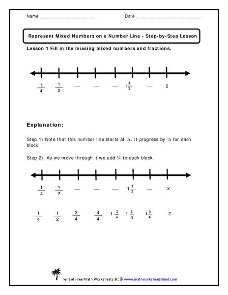 Represent Mixed Numbers on a Number Line Worksheet for 4th - 5th Grade ...