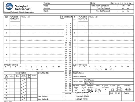 Volleyball Scoresheet 8 Printable Samples