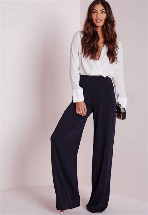 Missguided Crepe Wide Leg Trousers Navy Navy Wide Leg Trousers Navy Pants Wide Leg Jeans
