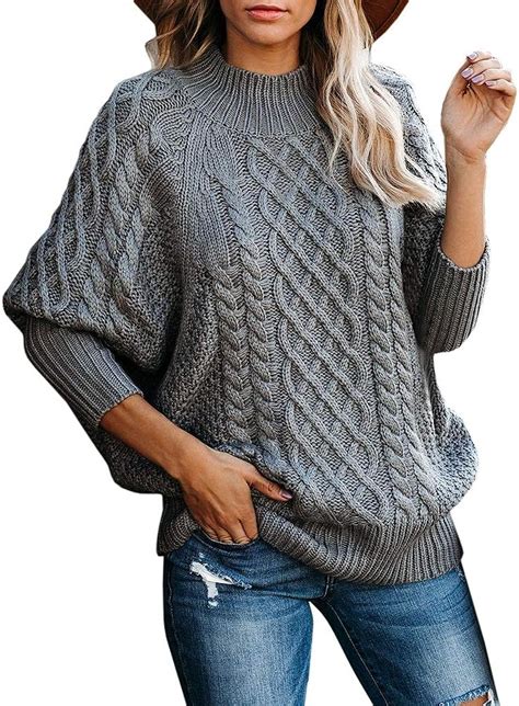 Womens Turtleneck Oversized Sweaters Plus Size Batwing Sleeve Chunky