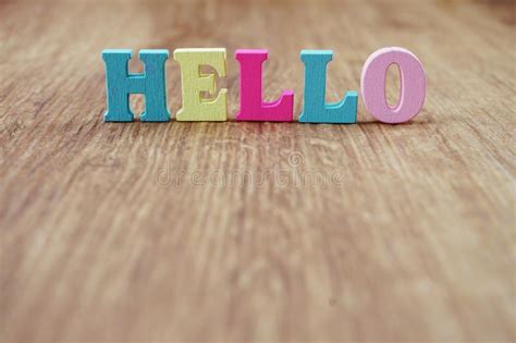Hello Alphabet Letter With Space Copy On Wooden Background Stock Photo
